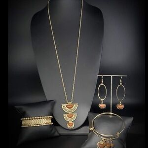 Paparazzi Gold and Brown Necklace Set with Geometric Design